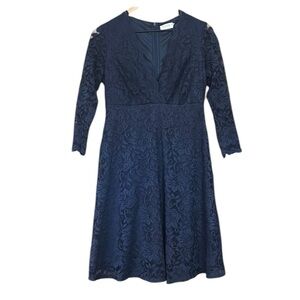 Flounce London Navy Blue 3/4 Sleeve Knee Length Lace Cocktail Dress Size 8